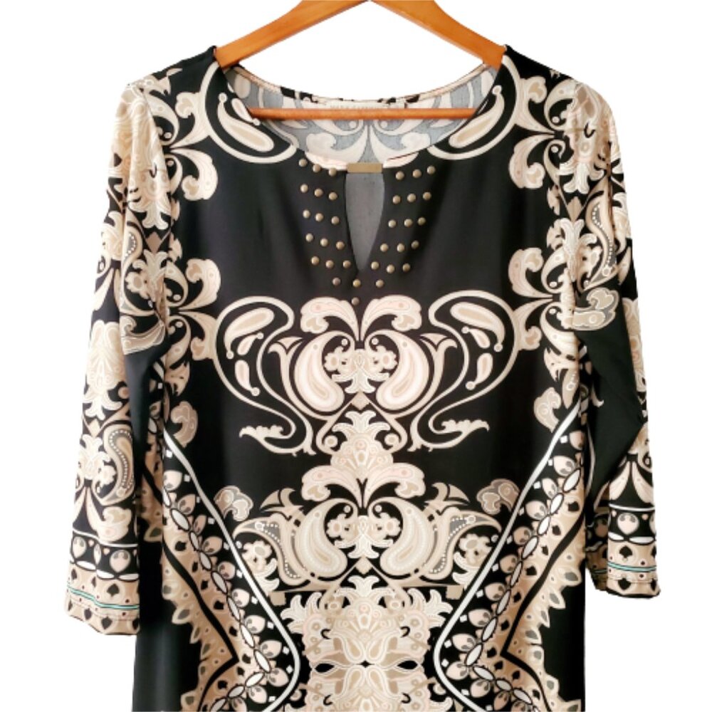 Maria Gabrielle Women's Plus Size Keyhole Neck Printed Tunic Short Dress Size 1X - Picture 6 of 12